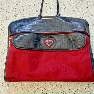 Brighton Ruby Red & Bk Trifold Garment Bag Croc Embossed Leather 51-20" NEW